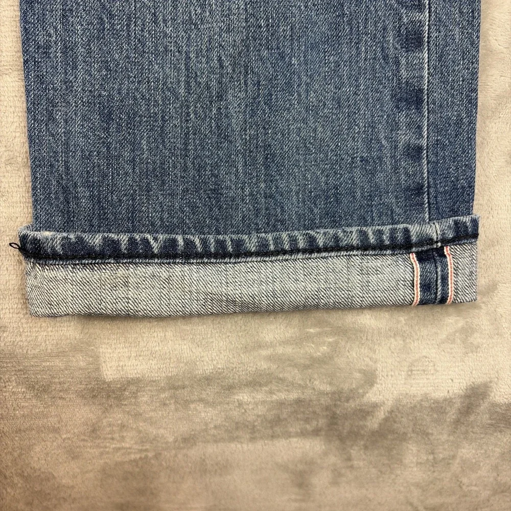 Banana Republic Jeans Mens 36x34 Blue Selvedge Slim Fit Distressed Button Fly